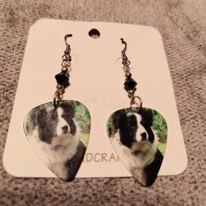 Women's BORDER COLLIE DOG BREED GUITAR PICK EARRINGS